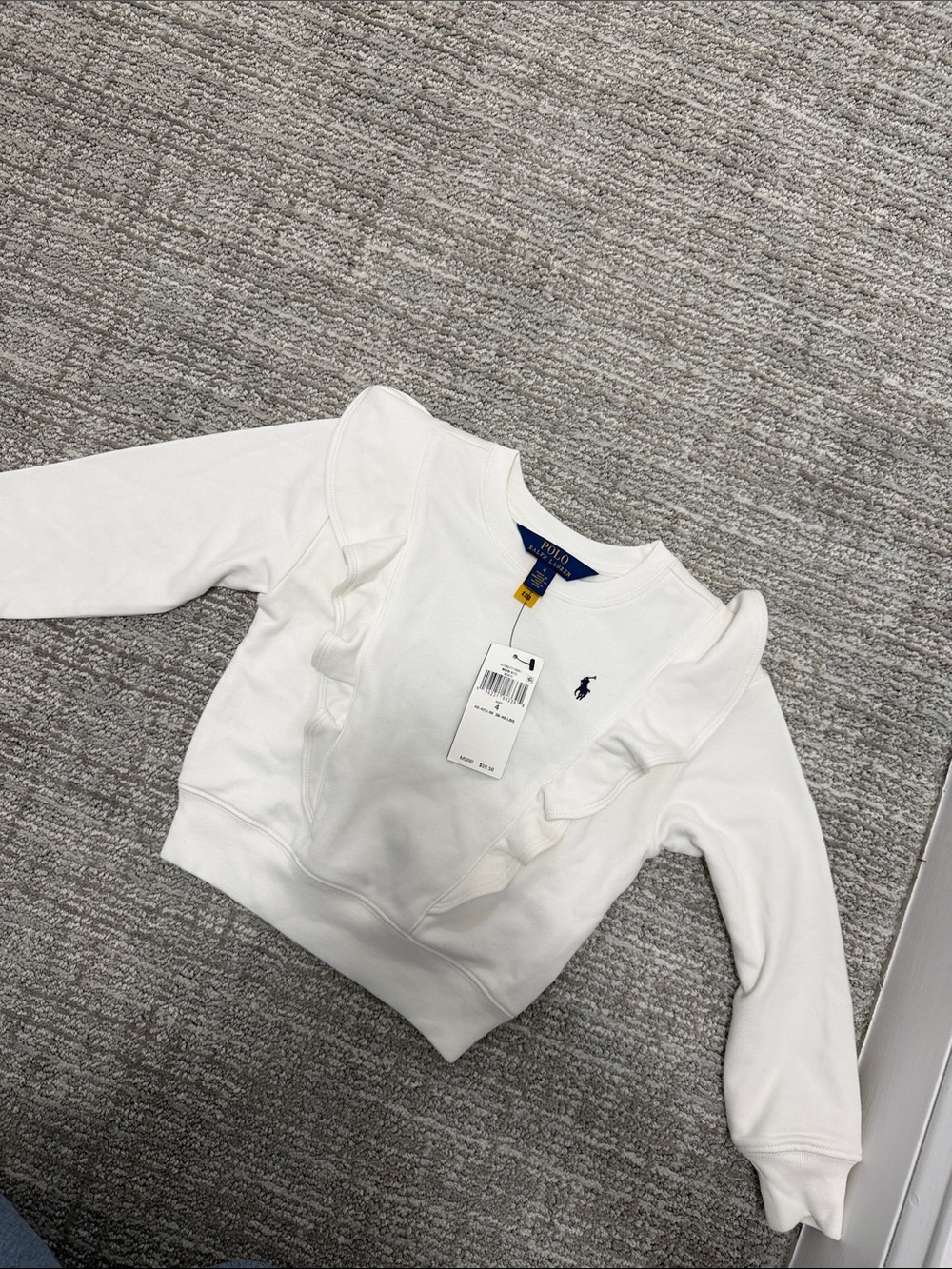 Polo by Ralph Lauren White Girls Ruffle Crewneck Sweatshirt